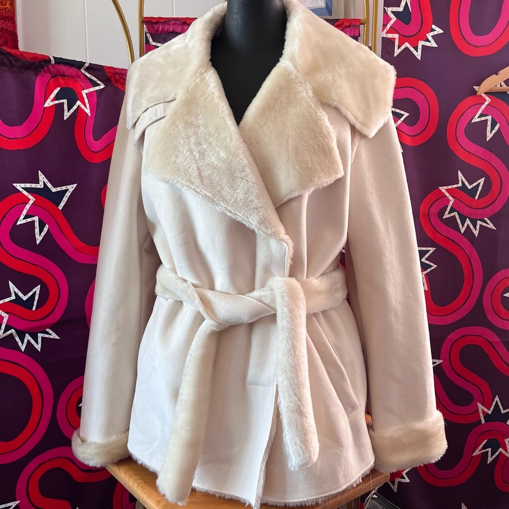 NWT Wilson’s Leather Faux Shearling Sheepskin Suede Jacket Cream White $248 USD